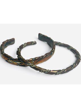 Sergio Lub Artisan Tri-Metal Twisted Cuff Bracelets Lot Set of 2 Couples Gift Co